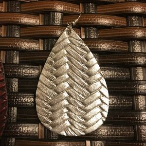 Weave Faux Leather Earrings- Metallic Silver